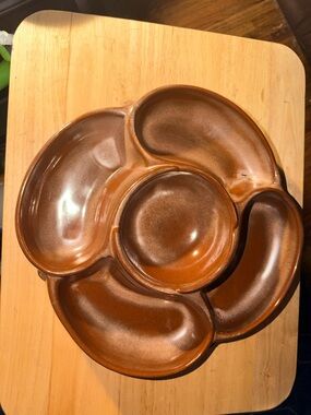 Vintage Frankoma Pottery Snack Dish 5 Section Chip Dip #818 Desert Sand